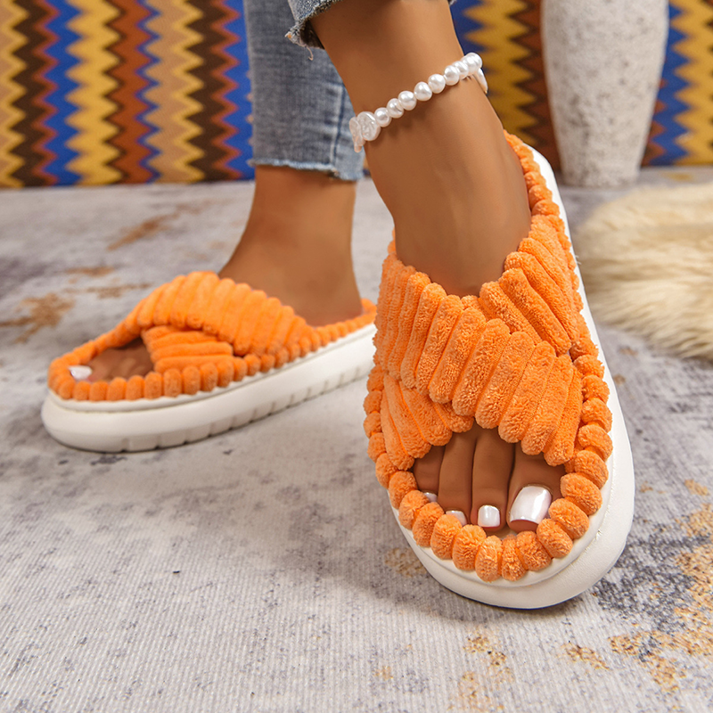 Women's Plush Open-Toe Slippers