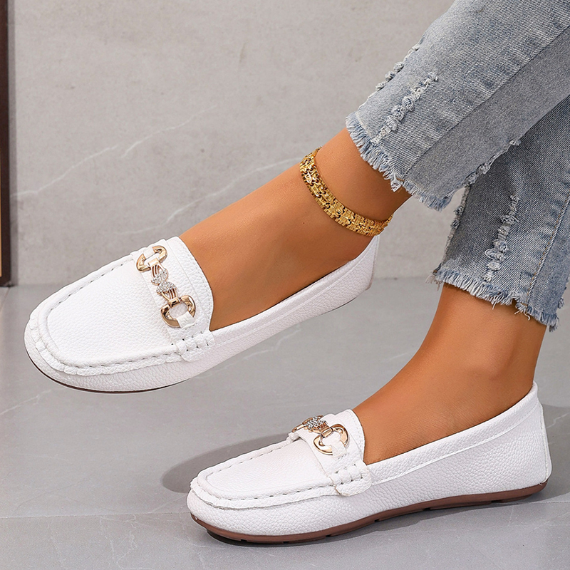 Women's Rhinestone Metal‑Bit Slip‑On Loafers