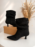 Black slouchy kitten-heel boots