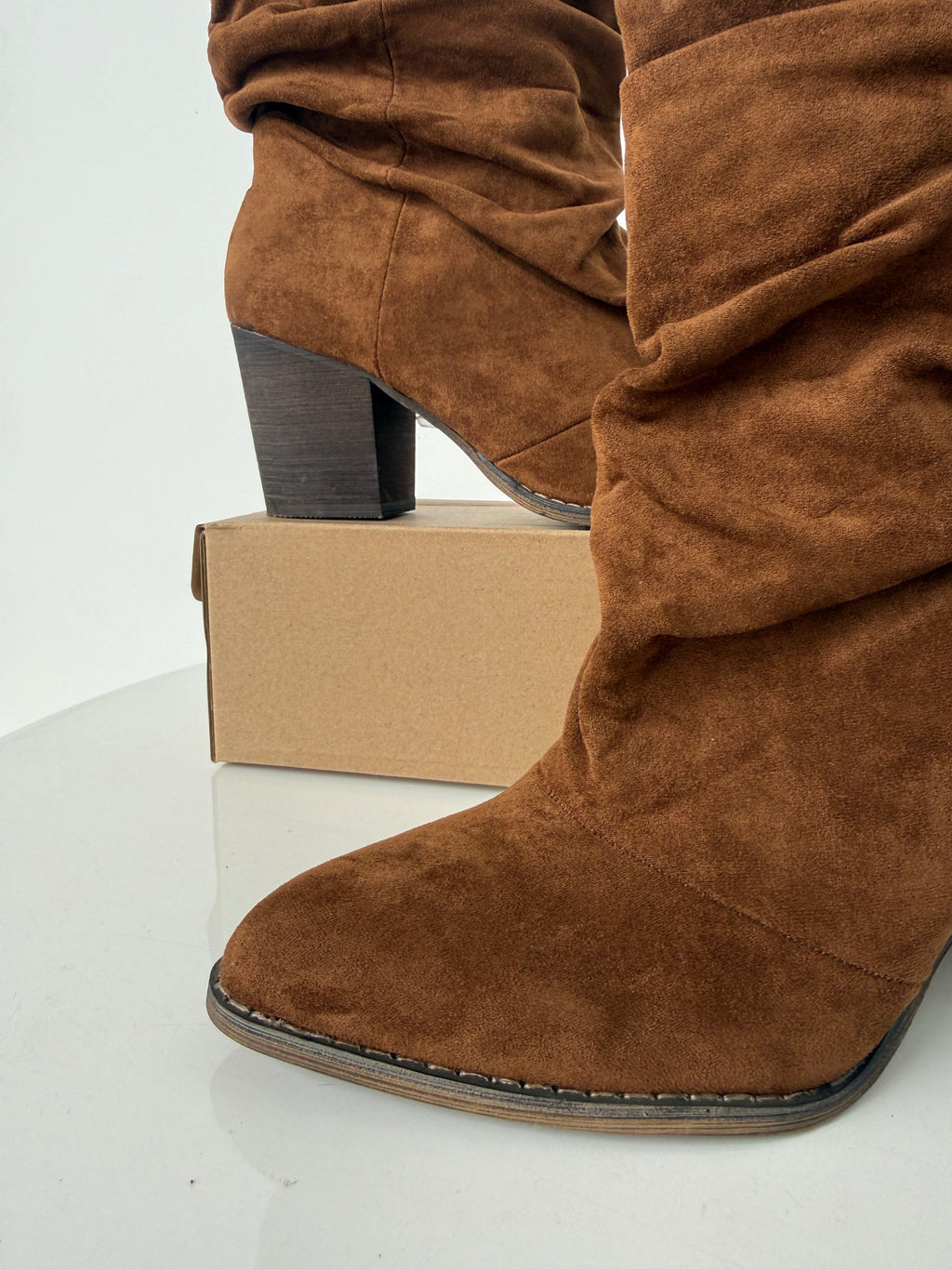 Women's Slouchy Block-Heel Boots – Brown