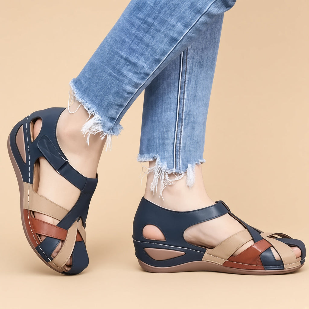 Women's Color-Block Closed-Toe Crisscross Strap Sandals