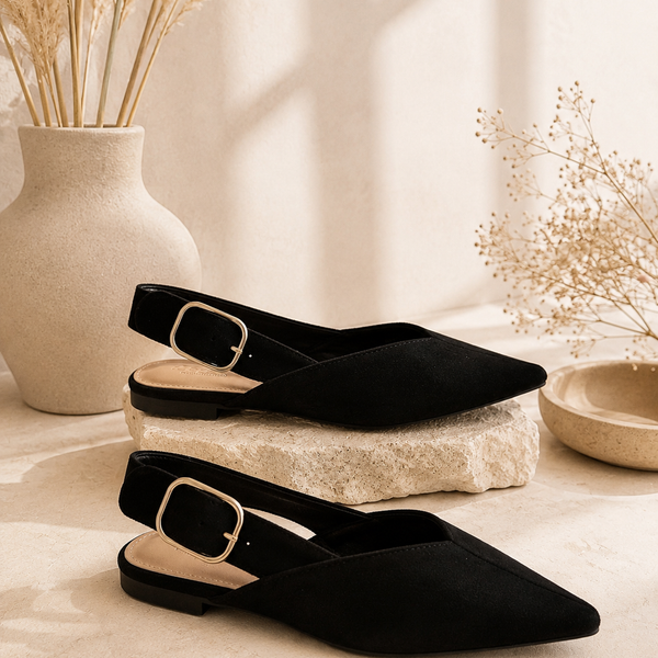 Women's Pointed-Toe Slingback Flats – Black