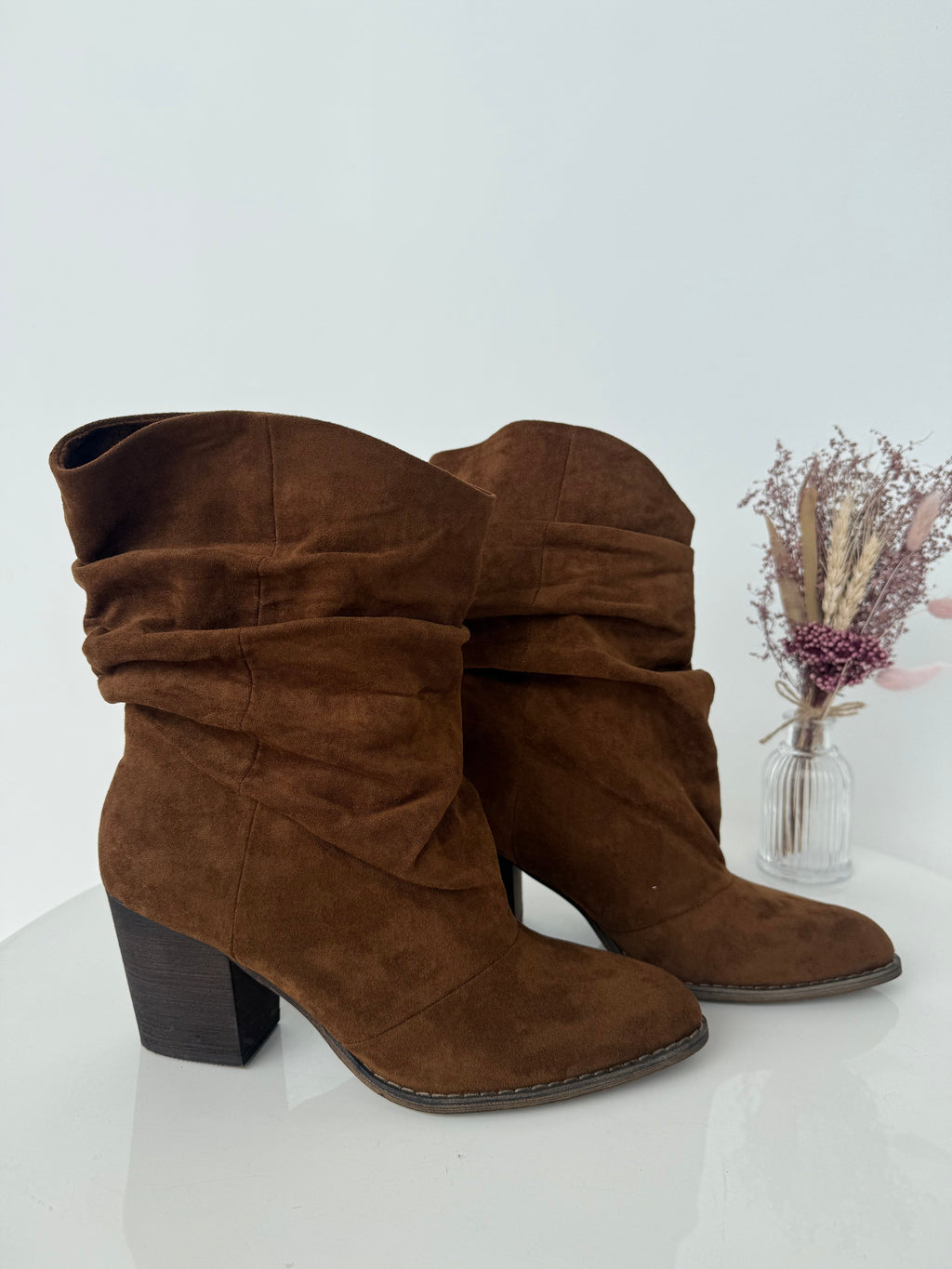 Women's Slouchy Block-Heel Boots – Brown