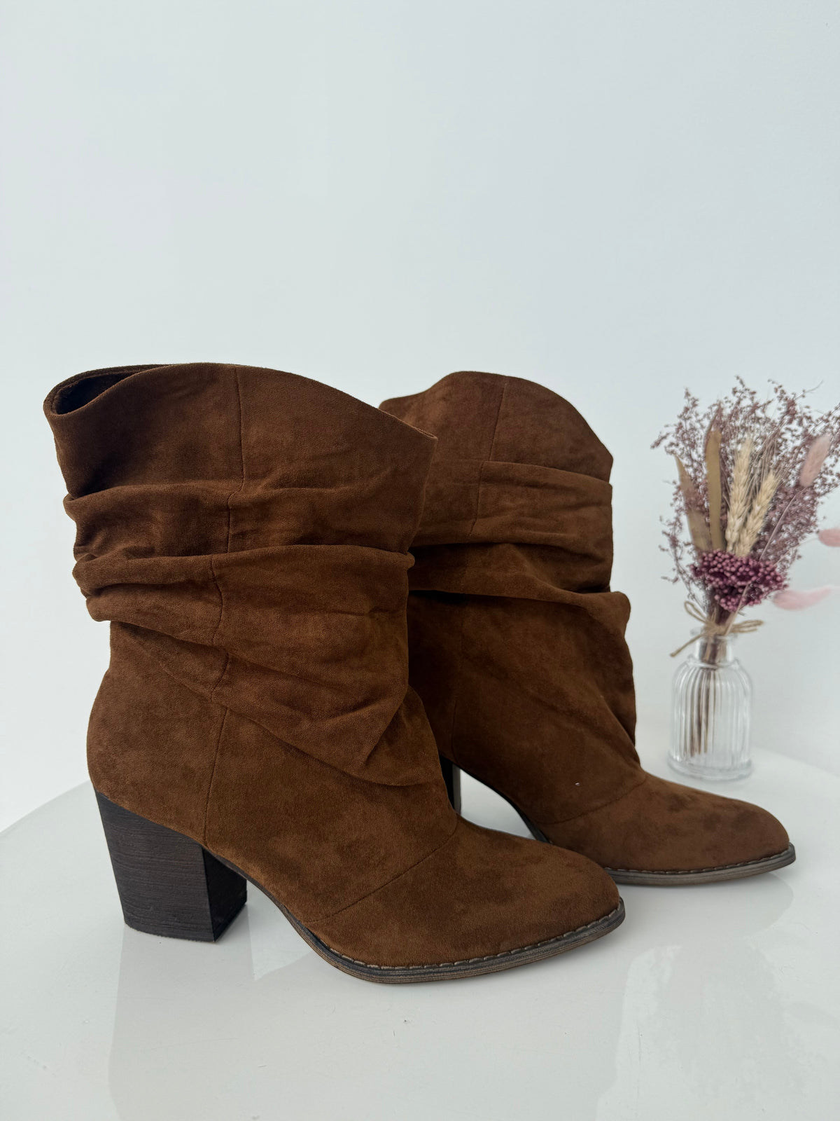 Women's Slouchy Block-Heel Boots – Brown