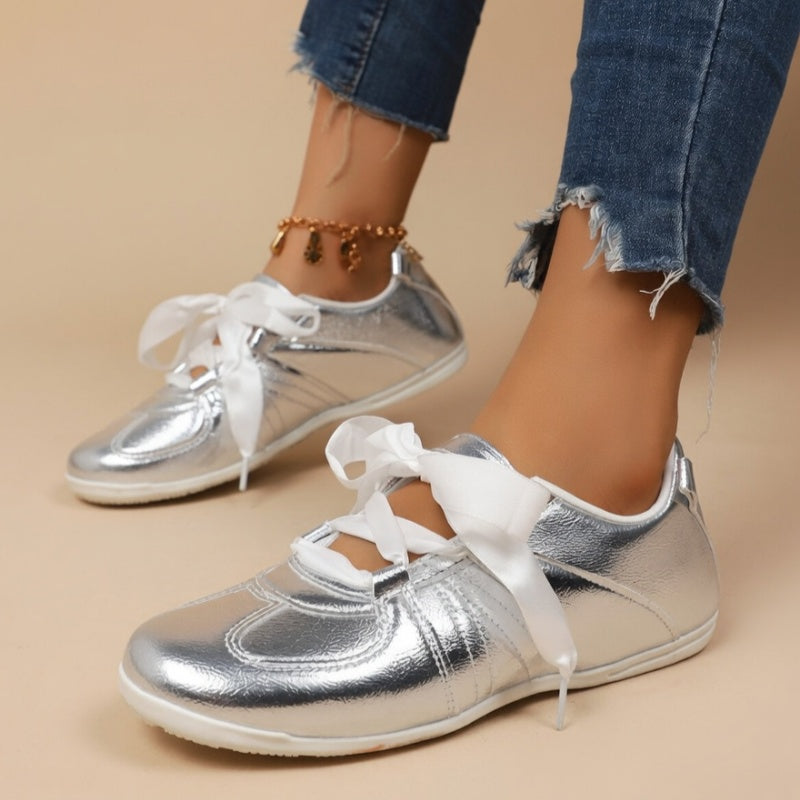 Women's Satin Ribbon Flat Sneakers