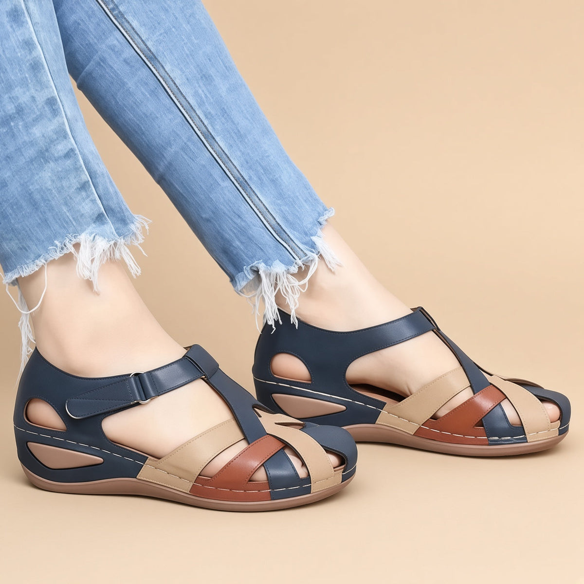 Women's Color-Block Closed-Toe Crisscross Strap Sandals