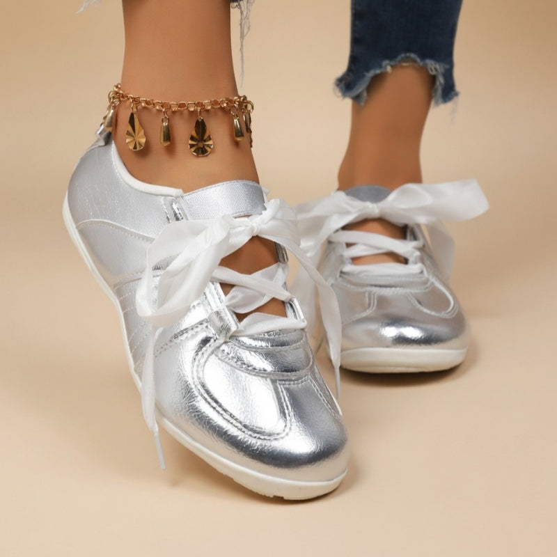 Women's Satin Ribbon Flat Sneakers