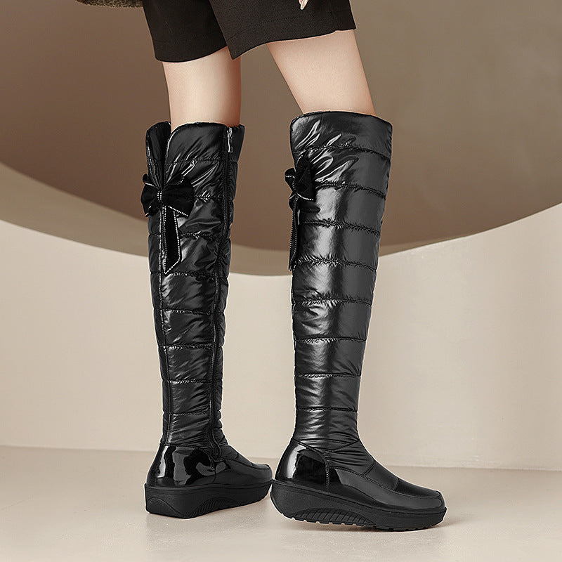 Women's bow-embellished over-the-knee snow boots