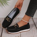 Women's Casual Loafers with Gold Buckle – Comfortable Platform Slip-On Shoes