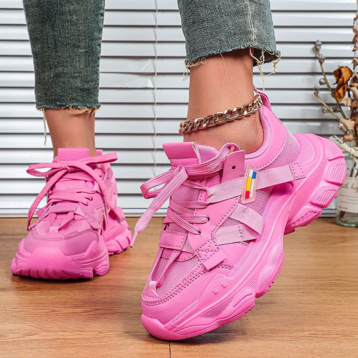 Women's Chunky Platform Colorful Lace-Up Sneakers