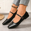 Women's Square Toe Mary Jane Flats with Ankle Strap – Classic Buckle Slip-On Casual Shoes