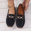 Classic Gold Buckle Loafers – Casual Platform Slip-On Shoes