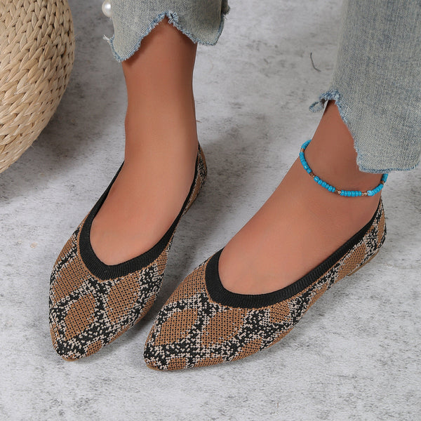 Women's Leopard Knit Pointed-Toe Slip-On Flats