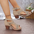 Women's Hollow Out Block Heel Sandals - Cutout Peep Toe Ankle Strap Chunky Heels