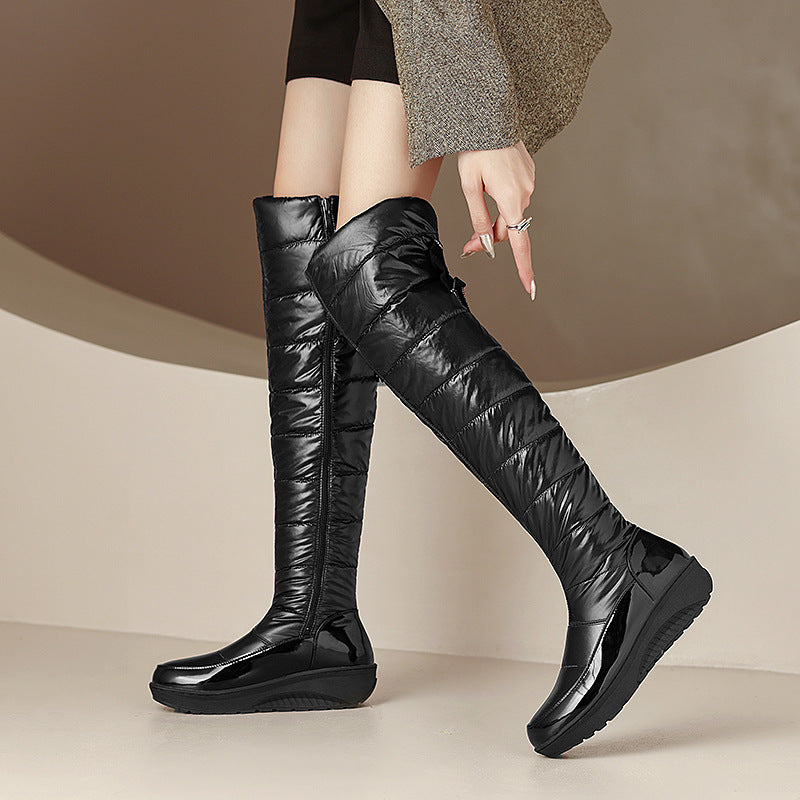 Women's bow-embellished over-the-knee snow boots