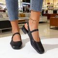 Women's Perforated Slingback Flats – Square Toe Low Heel Mary Jane Shoes