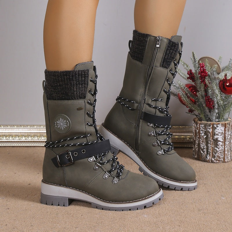 Women's fleece-lined snow boots with knit cuffs