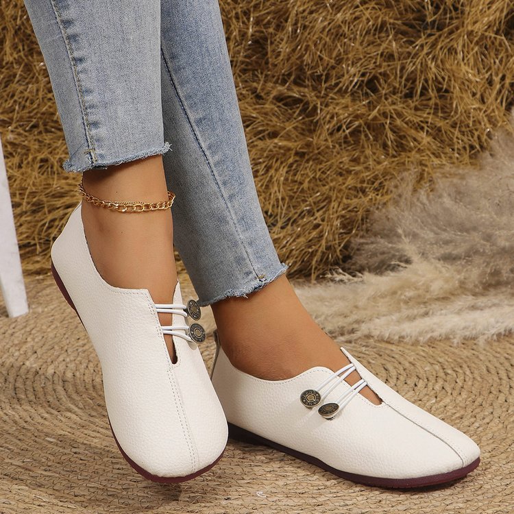 Classic Button Strap Comfort Flats – Casual Slip-On Loafers for Women