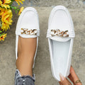 Women's Classic Chain Loafers with Gold Buckle Ornament – Comfortable Casual Slip-On Flats