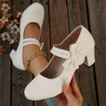 Women's Bowknot Block Heel Mary Jane Shoes – Elegant Ankle Strap Chunky Heels