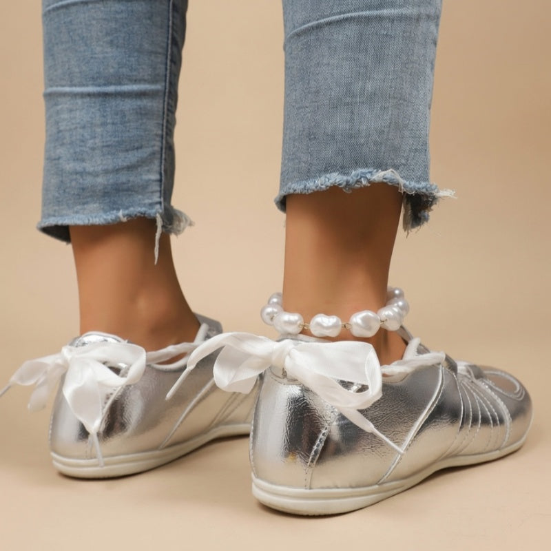 Women's Satin Ribbon Flat Sneakers