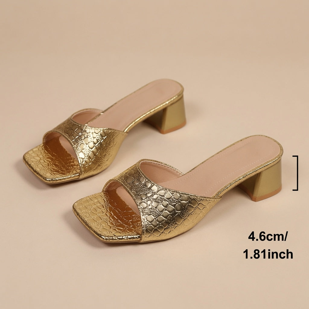 Women's Crocodile-Embossed Block-Heel Mules