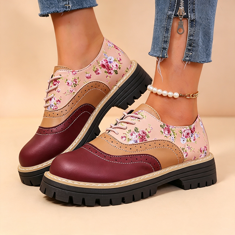 Women's Floral Color-Block Platform Oxfords