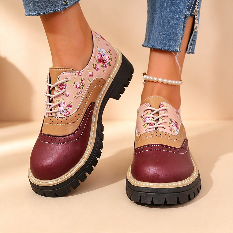Women's Floral Color-Block Platform Oxfords