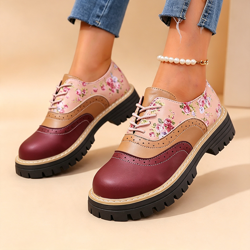 Women's Floral Color-Block Platform Oxfords