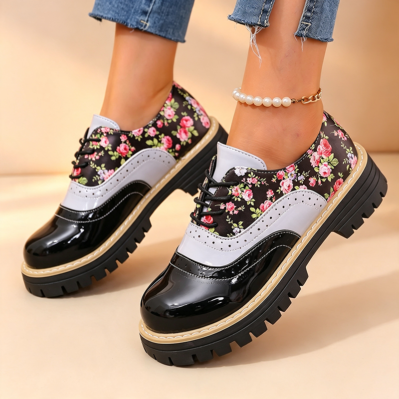 Women's Floral Color-Block Platform Oxfords