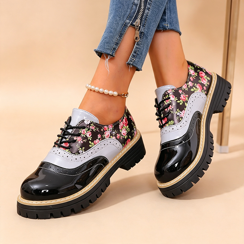 Women's Floral Color-Block Platform Oxfords