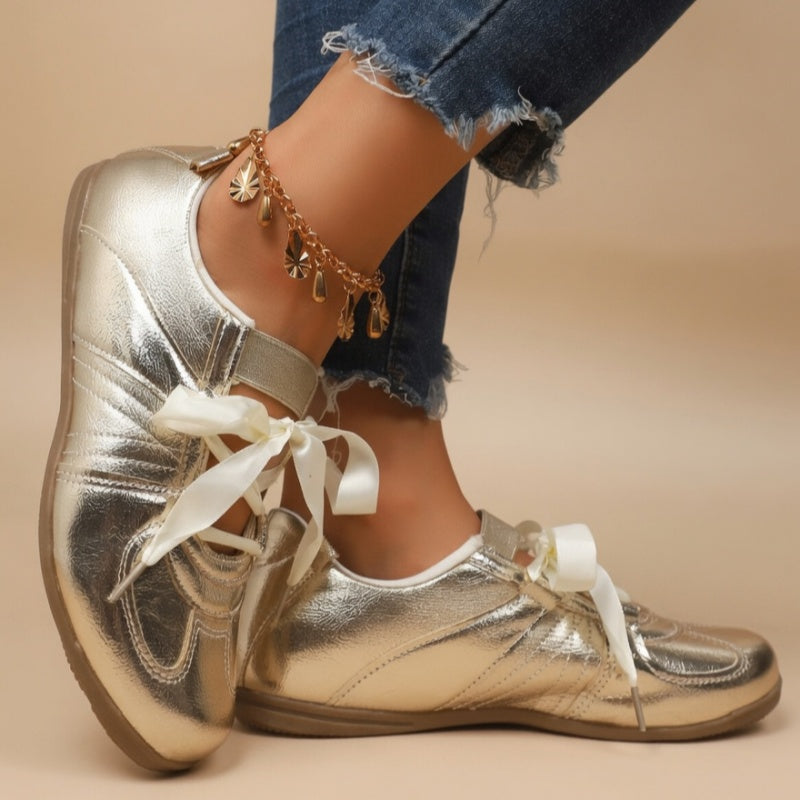 Women's Satin Ribbon Flat Sneakers