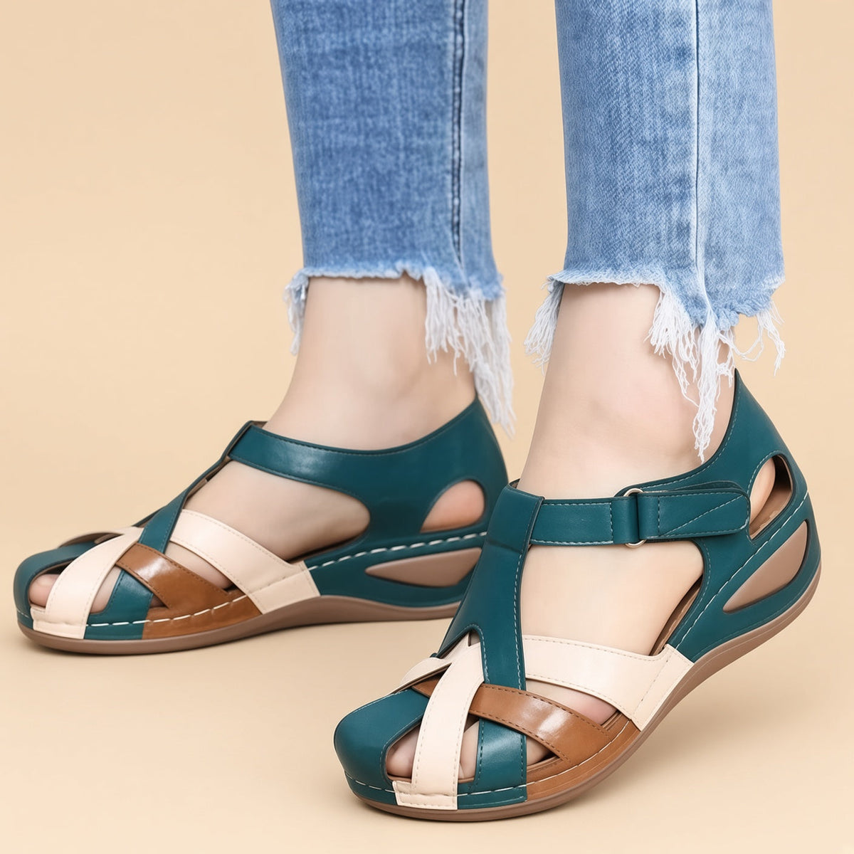Women's Color-Block Closed-Toe Crisscross Strap Sandals