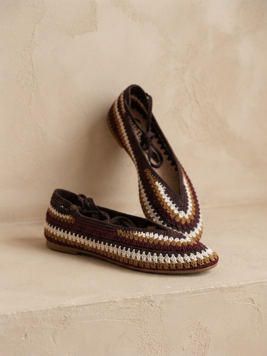 Women's woven striped ballet flats