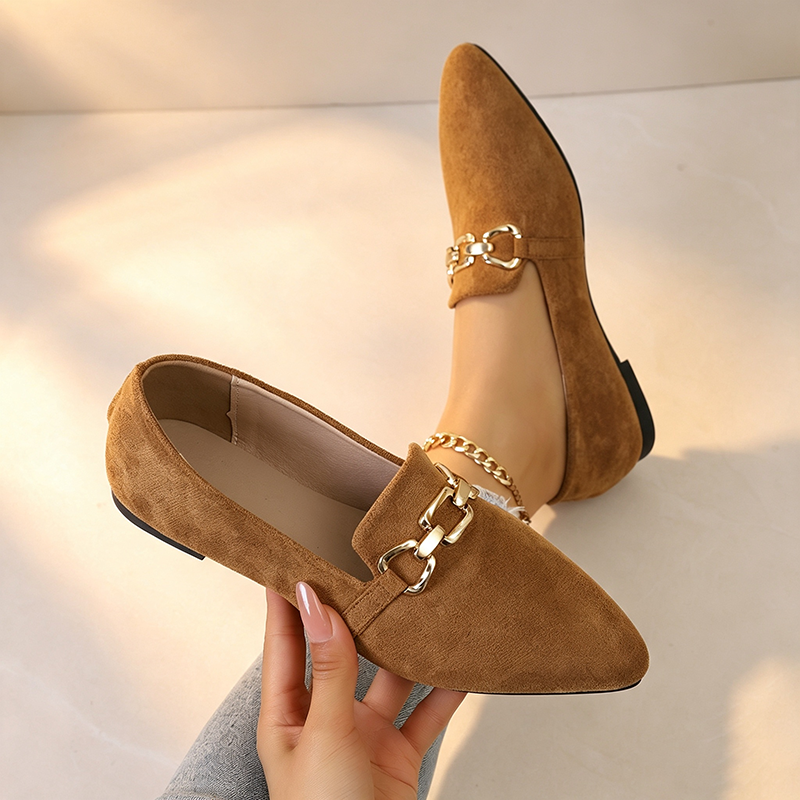 Women's Breathable Low-Cut Knitted Loafers with Pointed Toe and Metal Buckle