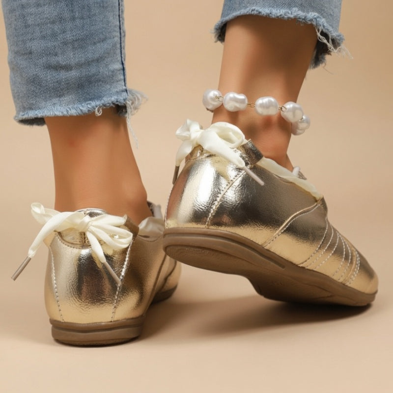 Women's Satin Ribbon Flat Sneakers