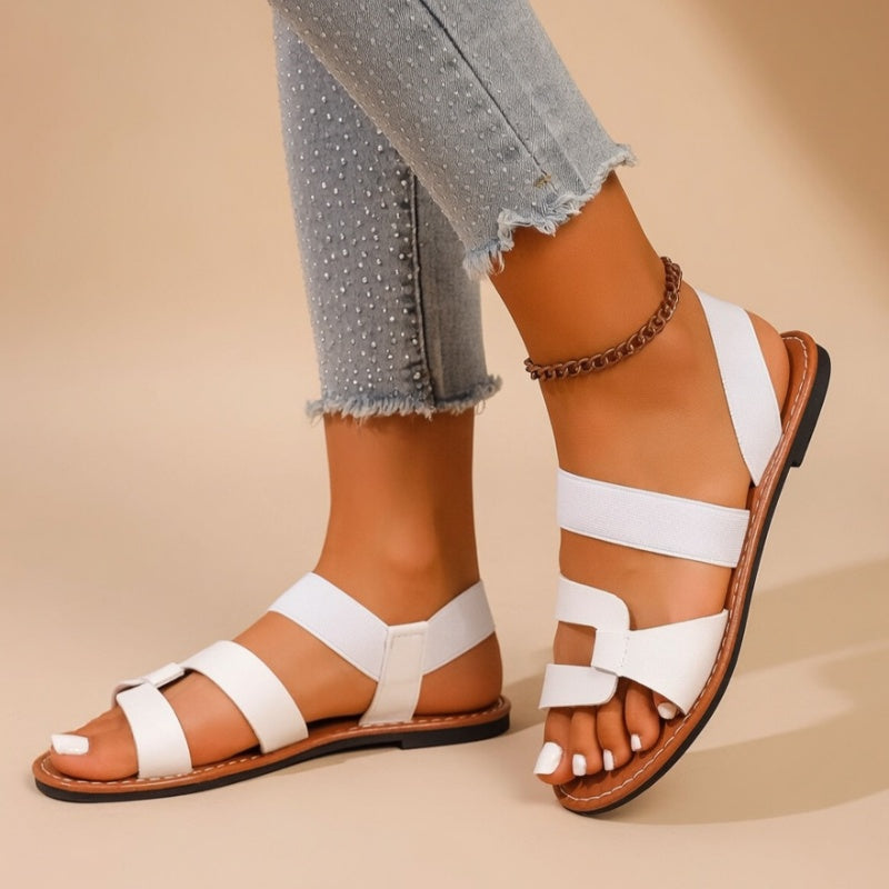 Women's Elastic Strap Flat Sandals – Open-Toe Casual Roman Sandals with Back Strap