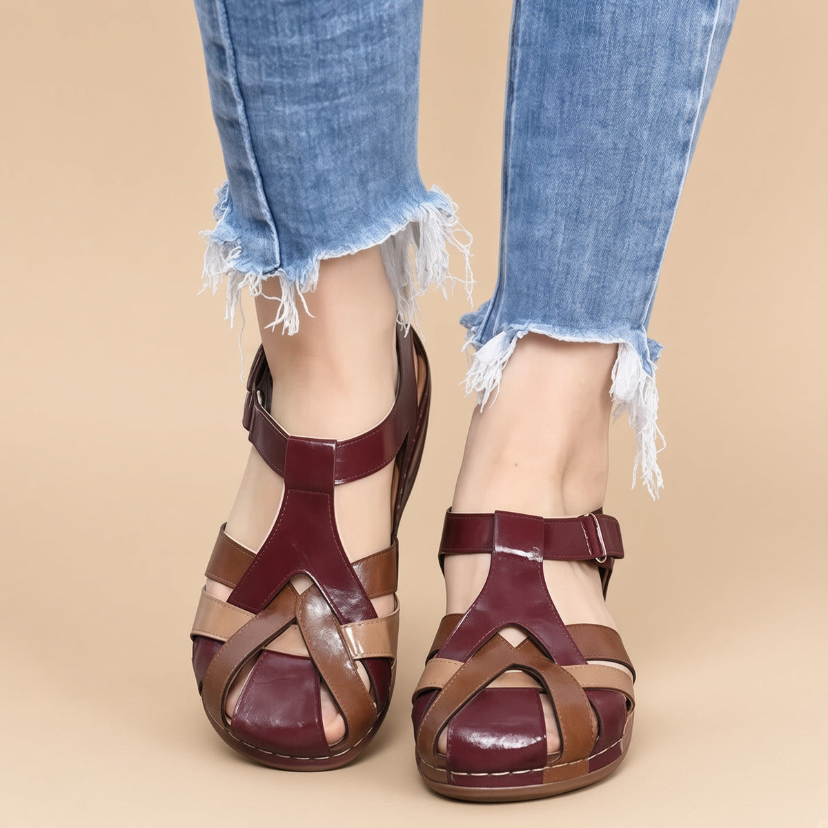 Women's Color-Block Closed-Toe Crisscross Strap Sandals