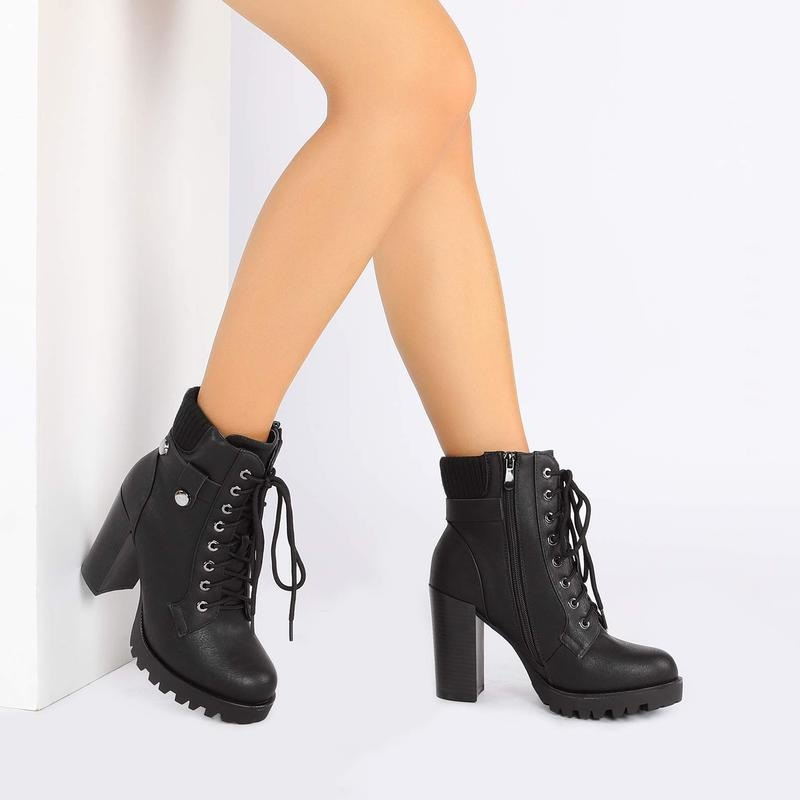 Women’s lace-up platform ankle boots with block heels