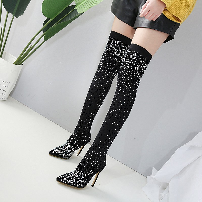 Women's Sparkling Rhinestone Over-the-Knee High-Heeled Boots