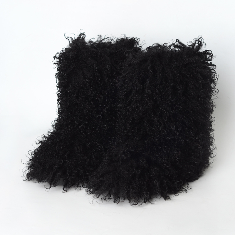 Women's fluffy curly-fur mid-calf boots