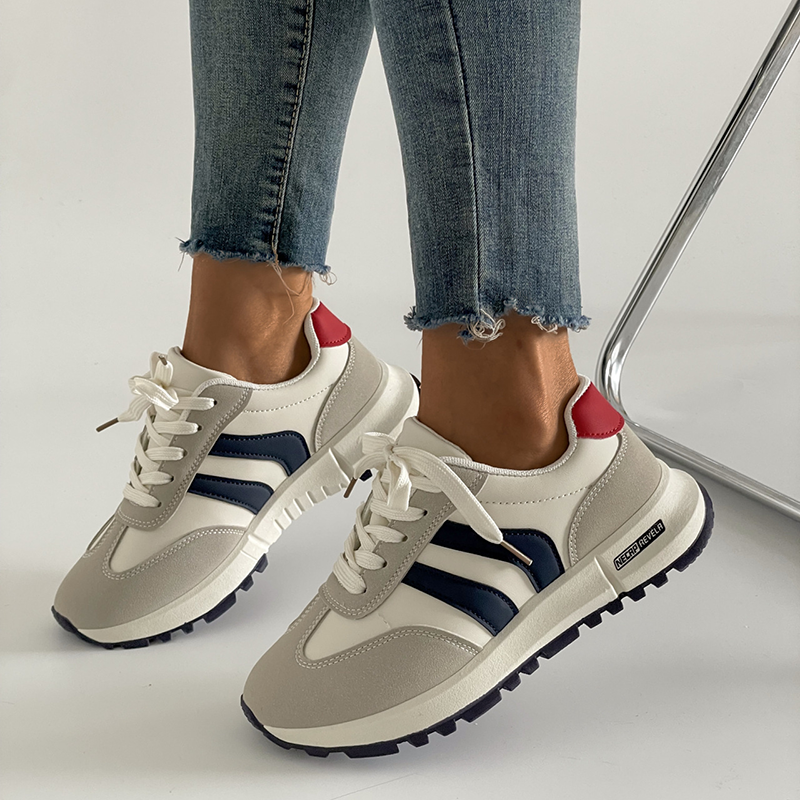 Women Retro Color Block Lace-Up Sneakers