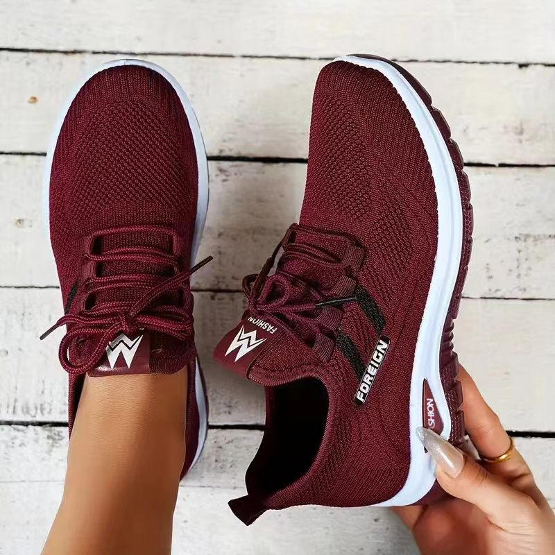 Women's Breathable Lightweight Knit Lace-Up Walking Shoes