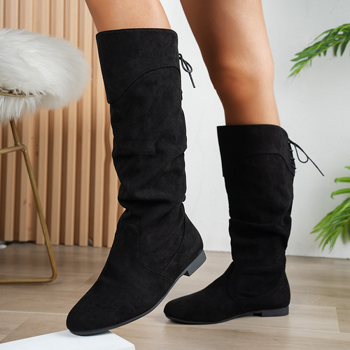 Casual Back Lace-Up Slouch Tall Boots