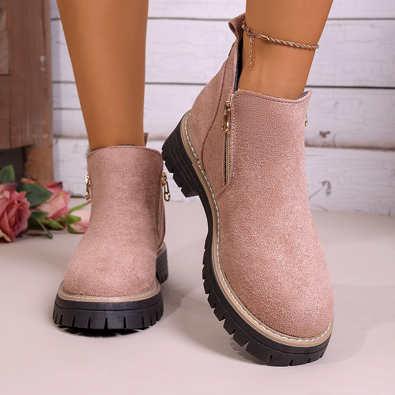 Women's Side Zipper Platform Chunky Ankle Boots
