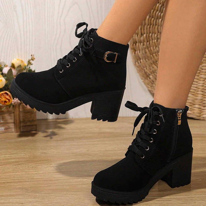 Women's Lace-Up Block-Heel Ankle Boots