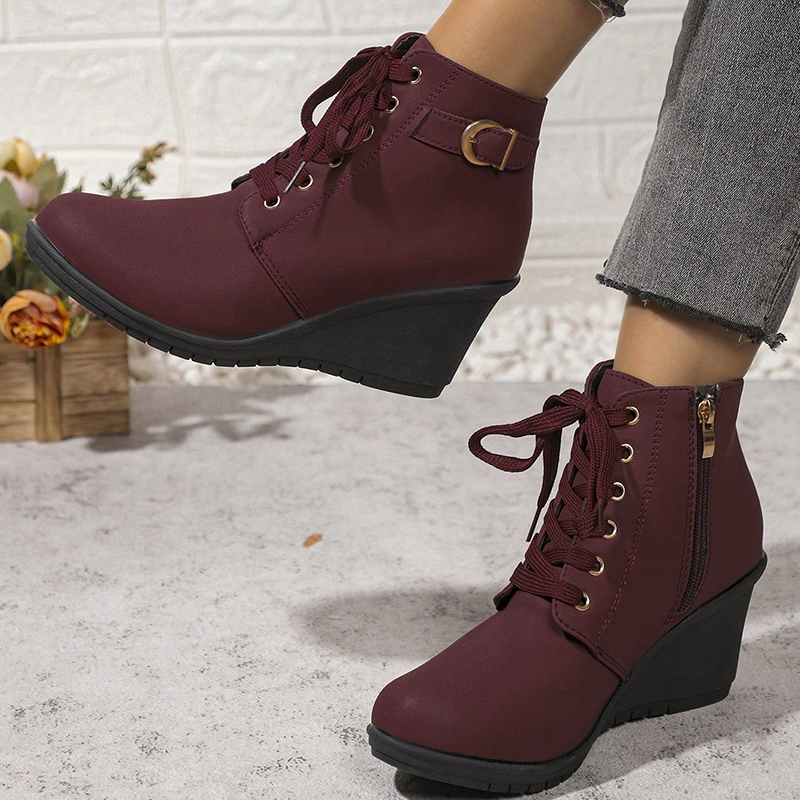 Women's Lace-Up Side-Zip Wedge Ankle Boots