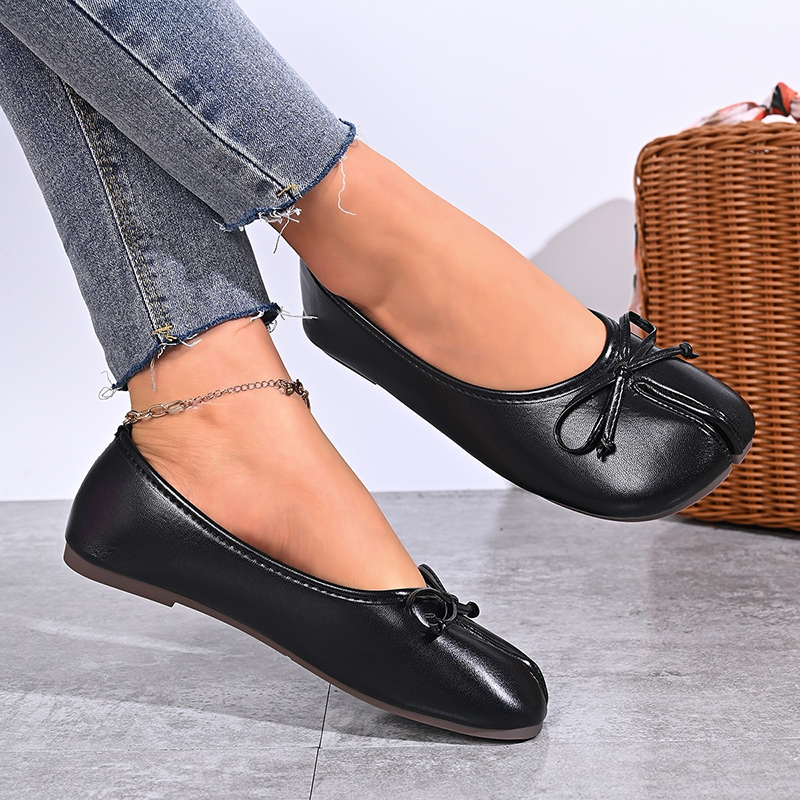 Women's Split-Toe Ballet Flats with Bow Detail