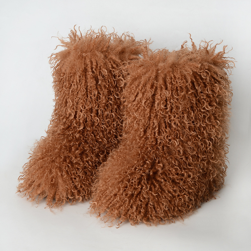 Women's fluffy curly-fur mid-calf boots