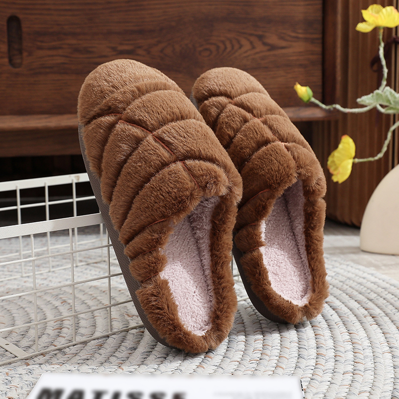 Women's Striped Plush Closed-Toe Slippers